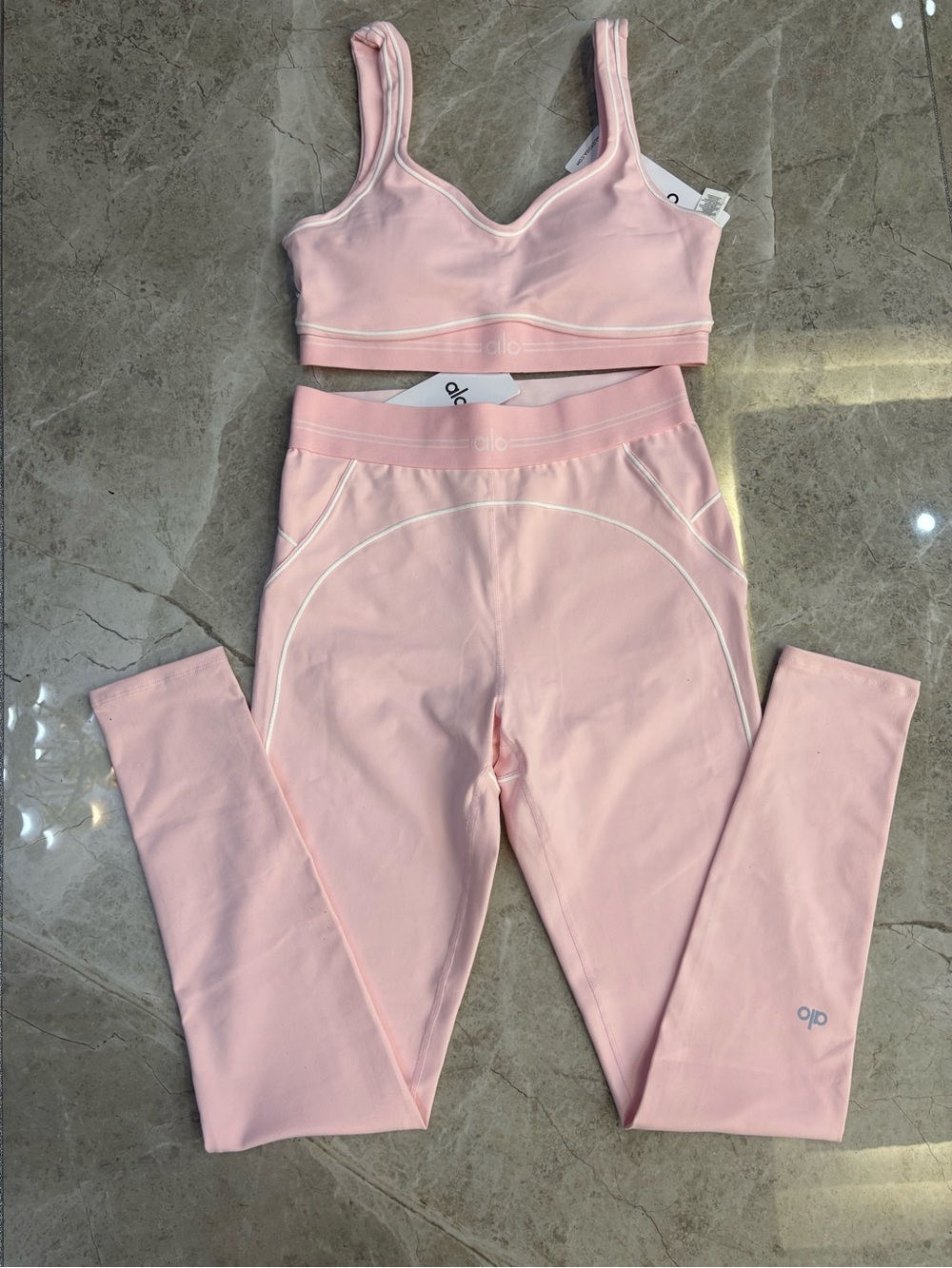 ALO Yoga Pink High-Waist Leggings & Matching Sports Bra Set